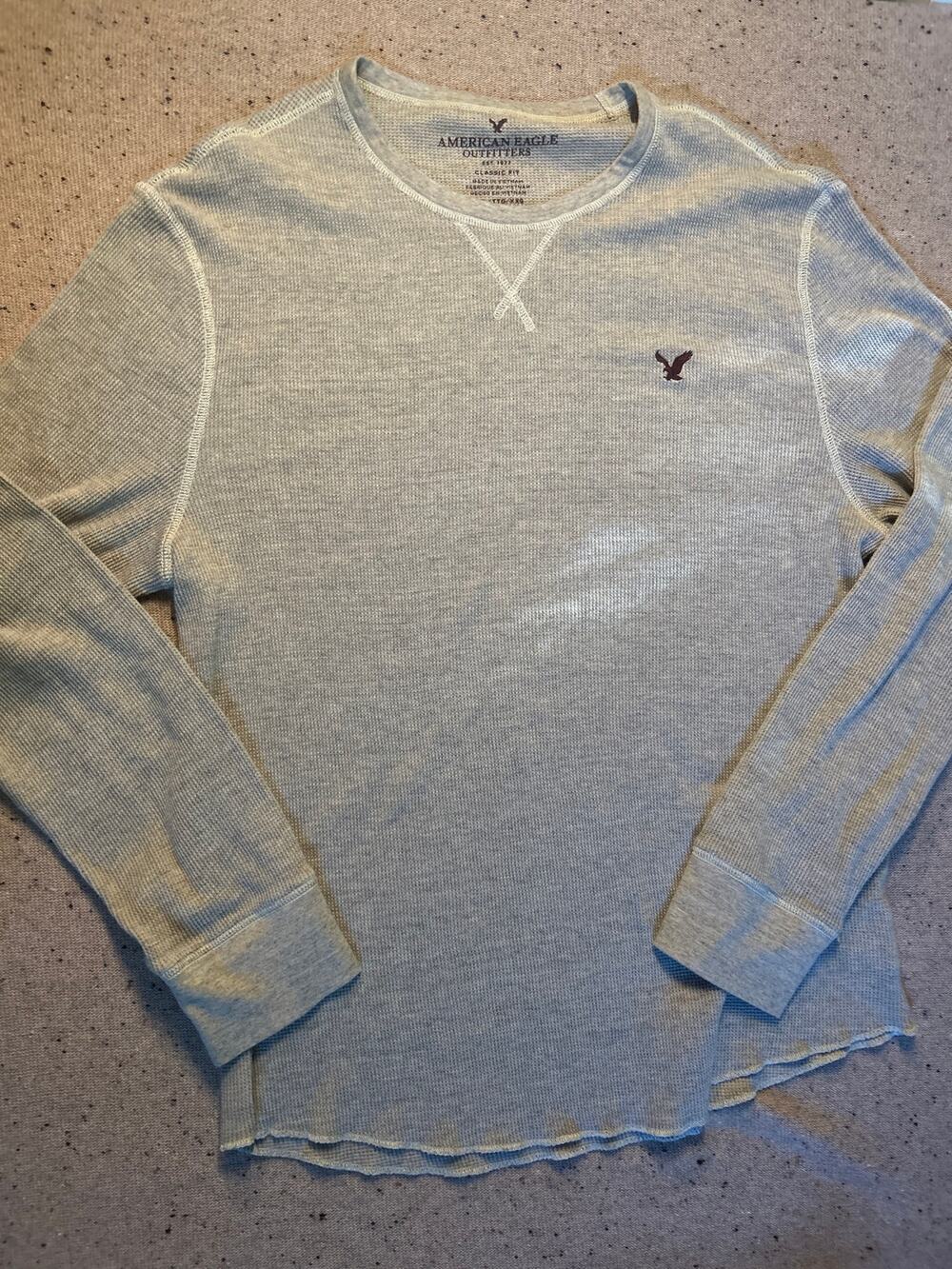 American Eagle Mens Classic Fit Waffle Long Sleeve Shirt XXL Tan Y2K Style